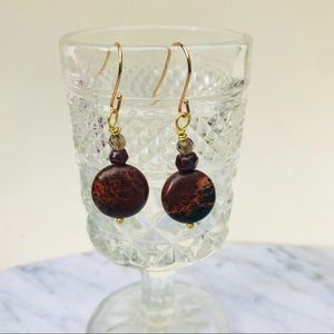 Jasper Garnet and Smoky Quartz Earrings NWOT